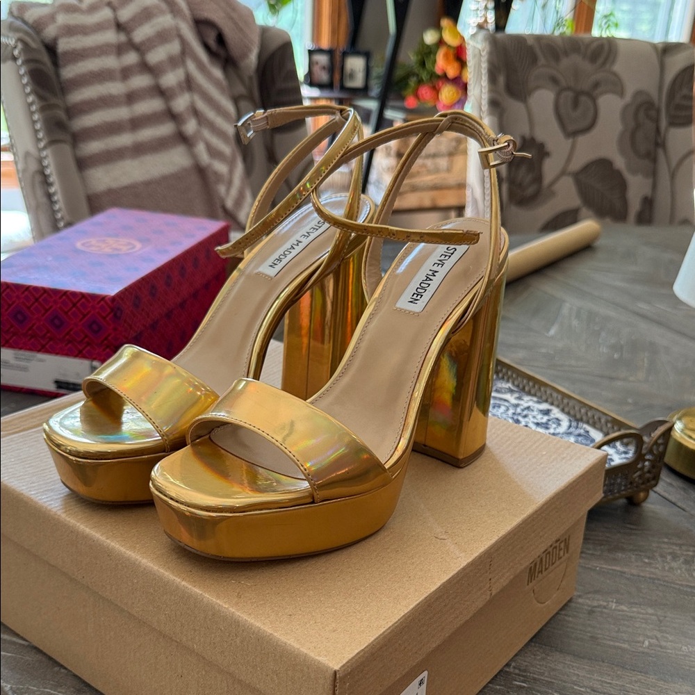 Steve Madden Metallic Gold Block Heels